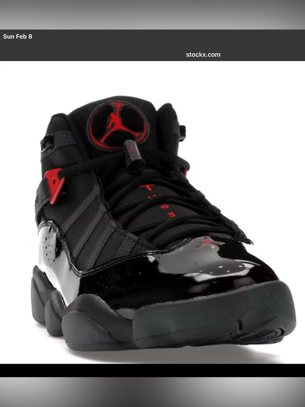 Nike Air Jordan 6 Rings Black Red Men’s Basketball Shoes Patent Leather 11.5🔥
